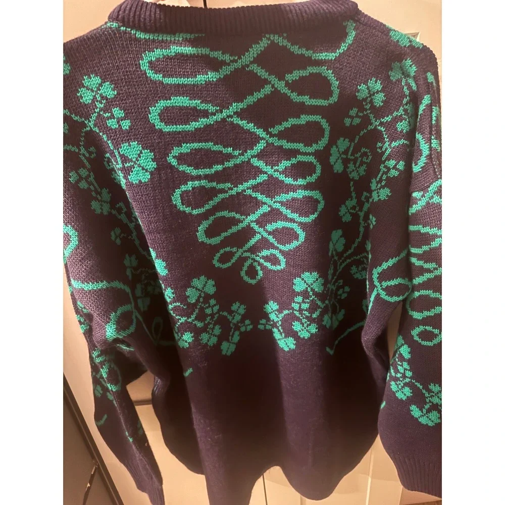 Emerald Isle Mens Purple Green Shamrock Celtic Knot‎ Sweater Made in Ireland L
